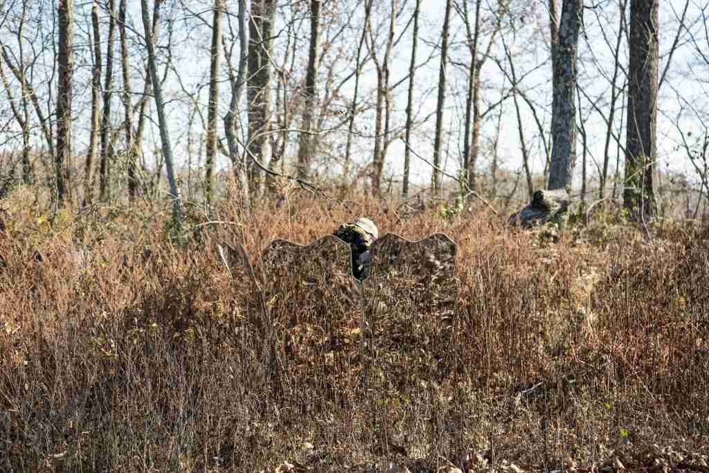 Hunters using the Ghostblind Phantom Mirrored Ground Hunting Blind to conceal themselves in the forest.