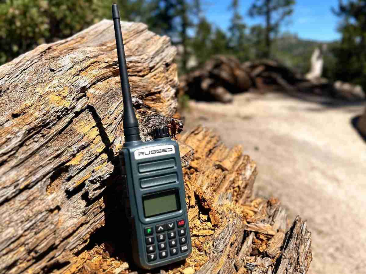 Rugged Radio GMRS radio outdoors on a hunting excursion