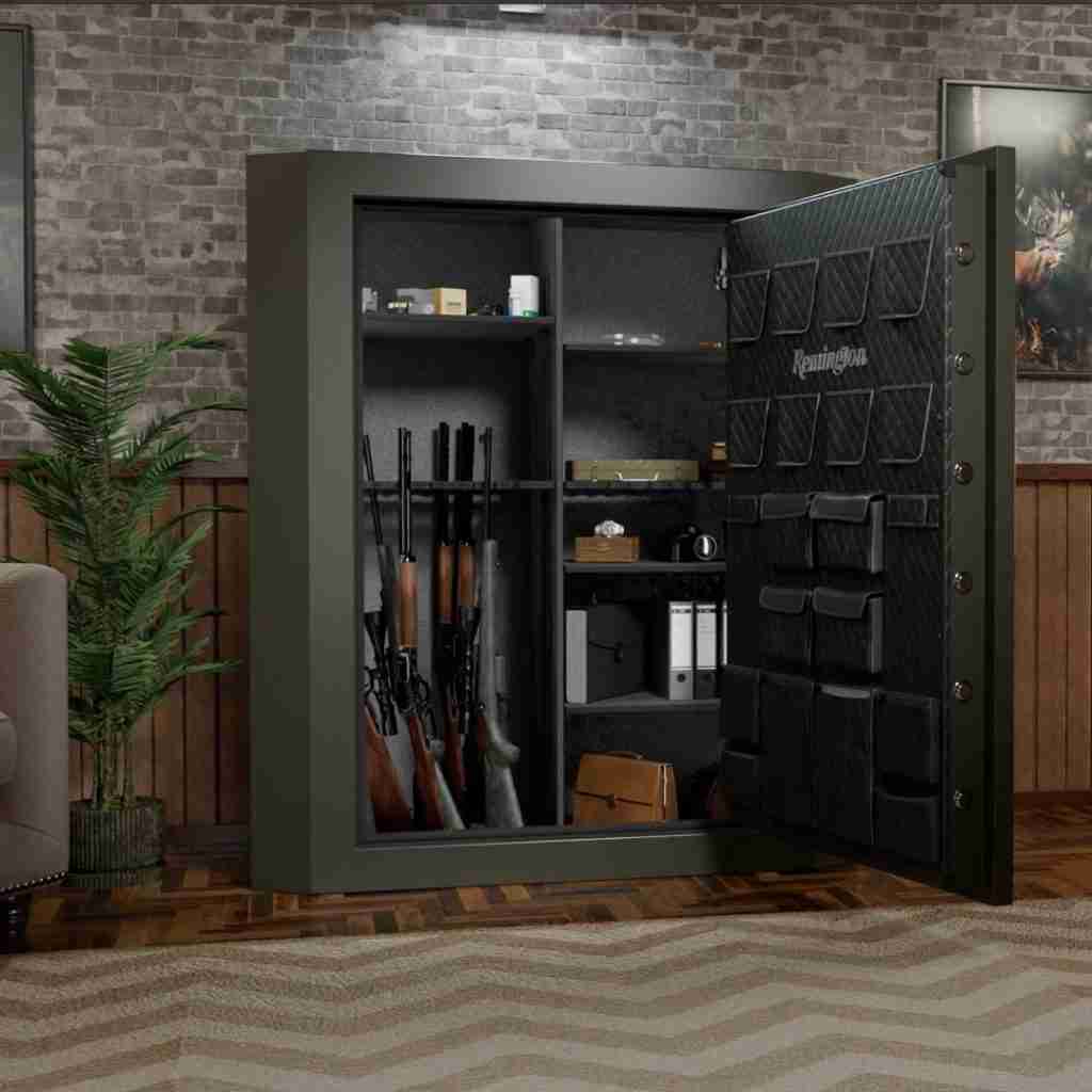 Large Remington gun safe in a swanky, low-lit den